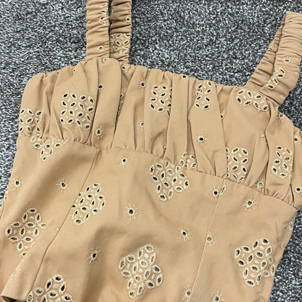 Tan Linen-Blend Top with Skirt set